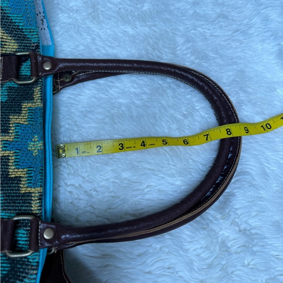 NWT Myra Curation Tote Bag Cotton Leather Turquoise Blue Brown Western Aztec - Picture 7 of 11